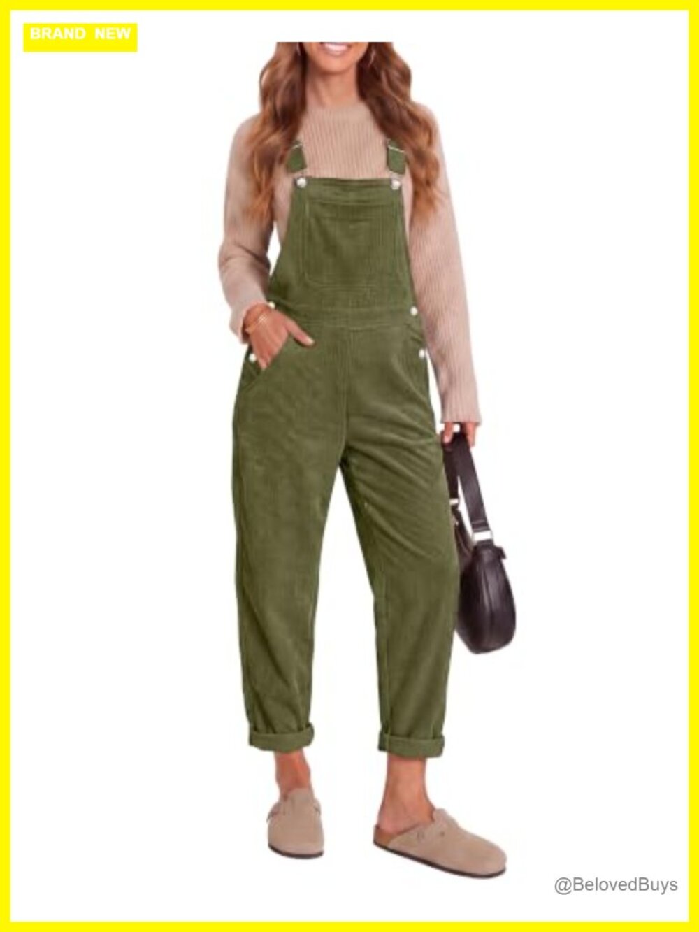 Corduroy Overalls Adjustable Straps Bib Pocket Ankle Length Jumpsuit
